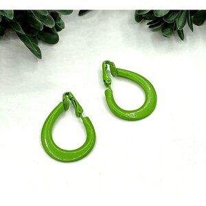 Clip on Earrings Green Enamel Hoops
